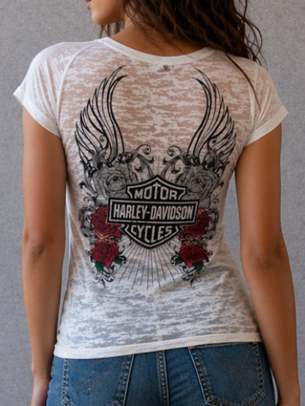 Y2K Mesh Harley Davidson Wings Tee